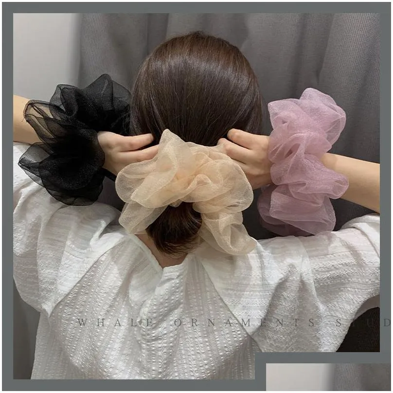 lady chiffon hair scrunchies women girl solid elastic hair bands hair rope ponytail holder large intestine sports dance scrunchie