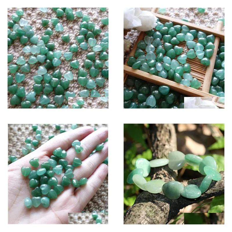 cheap loose beads gemstones natural green aventurine 8*8mm heart shape with through hole stones for jewelry diy 50pcs/lot