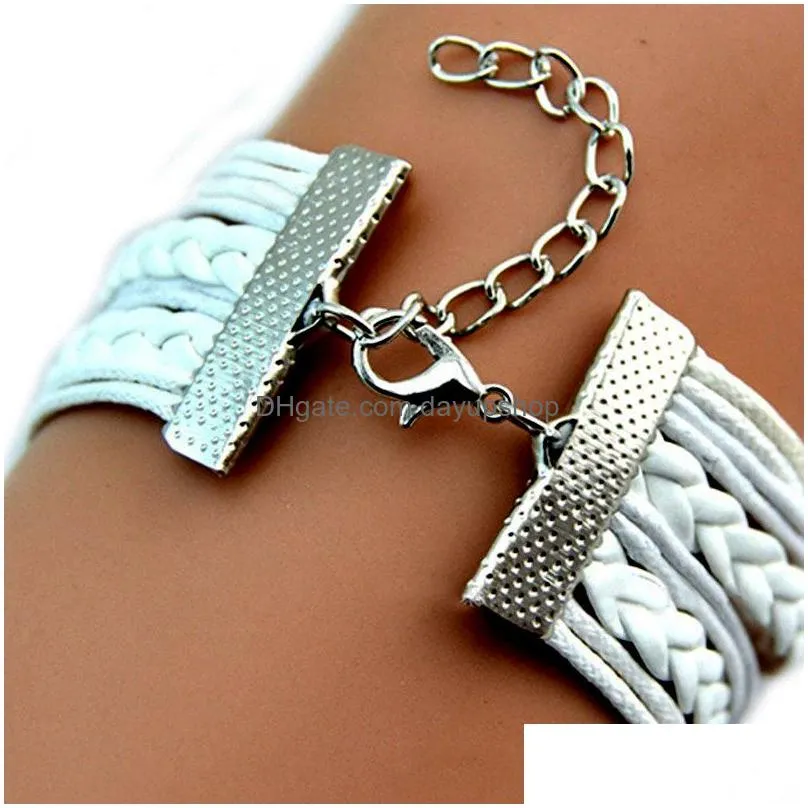 fashion womens 20pcs/lot retro bangle leather bracelet multi-layer woven lovely love wings charm party gift