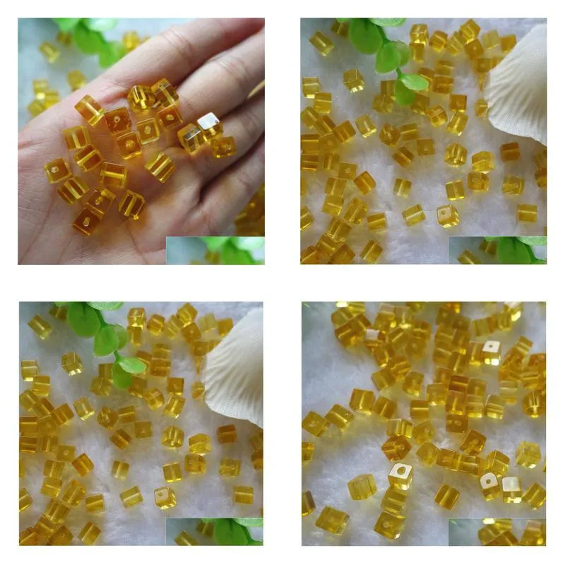 50pcs a lot square tube yellow quartz synthetic citrine crystal with through hole loose gemstone for diy jewelry pendant bracelet