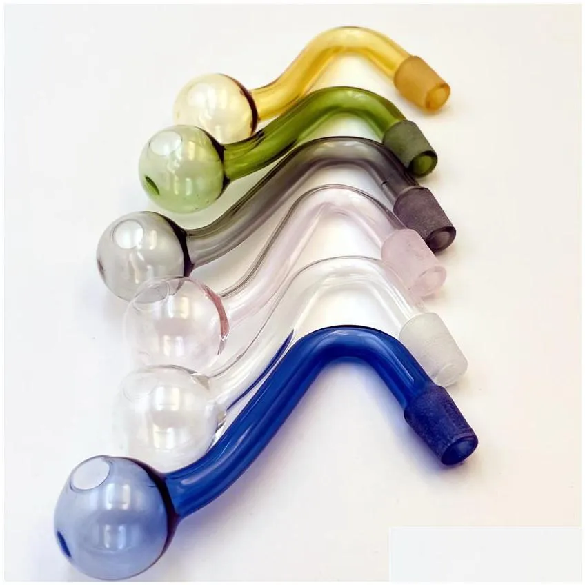 colorful 10mm male joint glass bowls pyrex glass oil burner pipe tobacco bent bowl hookah adapter thick bong pipes clear blue green pink smoking shisha tube