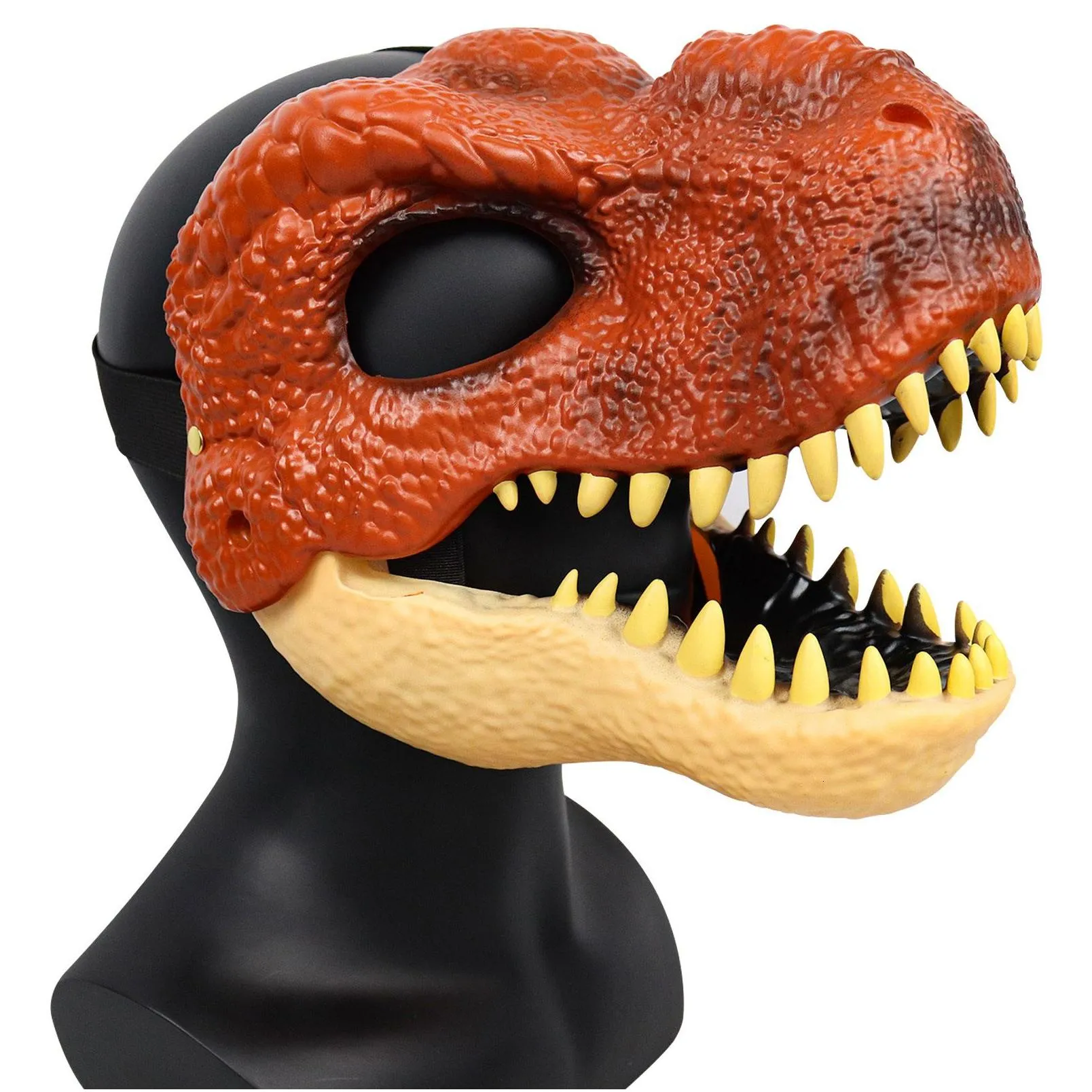 Party Masks 3D Dinosaur Mask Lifelike Raptor Dino Moving Jaw Dinosaur Mask High Quality PVC Headwear Halloween Children Toy Carnival Gift