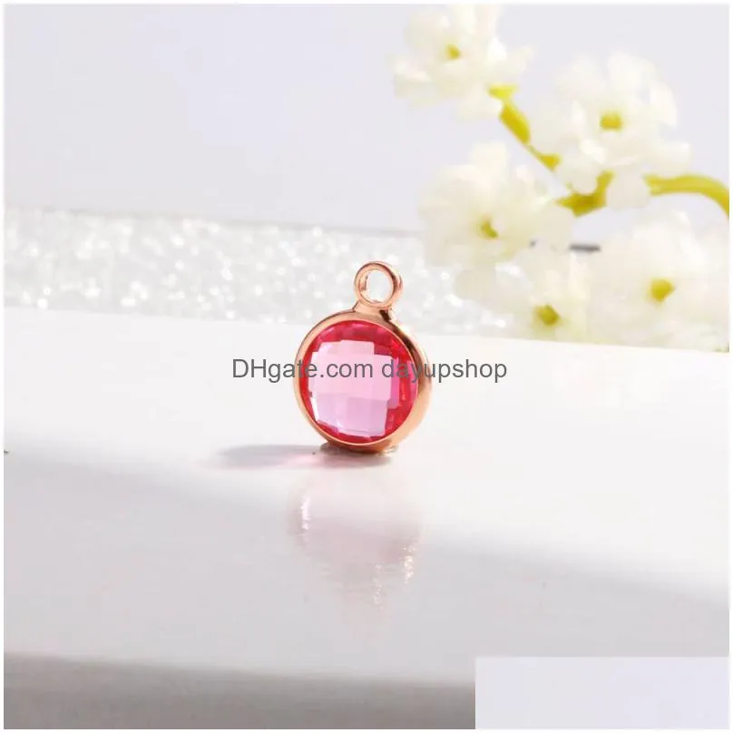 diy jewelry 8.6mm round crystal birthstone charms rose gold beads for wholesale no chain