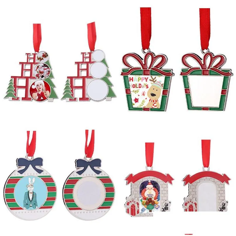 Sublimation White Blanks Metal Christmas Decorations Heat Transfer Santa Claus Pendant DIY Christmas Tree Ornaments Gifts FY4756