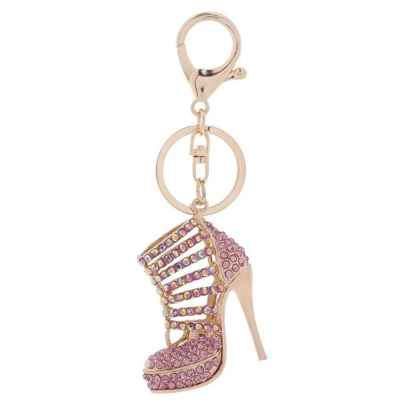 Crystal High Heels Shoes Key Chains Rings Shoe Pendant Car Bag Keyrings For Women Girl KeyChains Gift