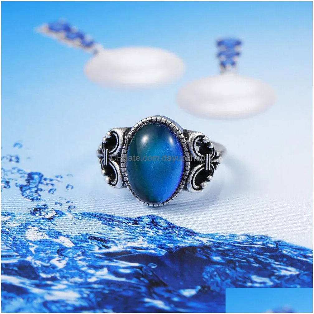 magic mood stone finger ring fashion jewelry rings for women gift flower shaped jewelry