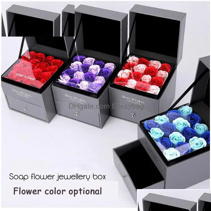 soap flower jewelry box set artificial rose romantic valentine`s day wedding mother`s day festival creative high grade gift rose dbc