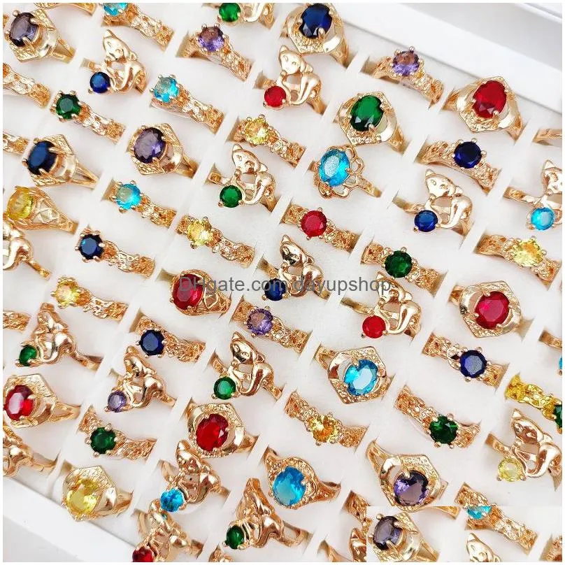 charm 20pcs/lot colorful natural stone rings solitaire ring zircon band for women and men mixed style fashion jewelry wedding party gifts