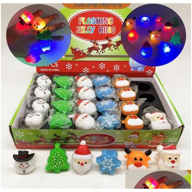 christmas flashing jelly rings party favors led light up finger ring tree santa deer snowflake blinking neon gift for kids adults
