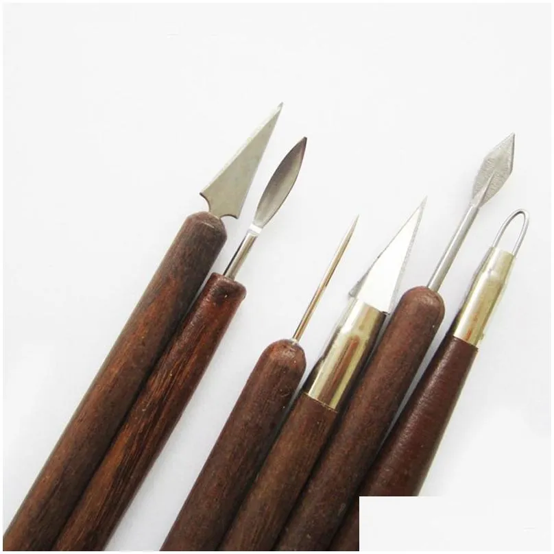 6pcs clay sculpting set wax carving pottery tools sculpt smoothing polymer shapers modeling carved tool wood handle set merry