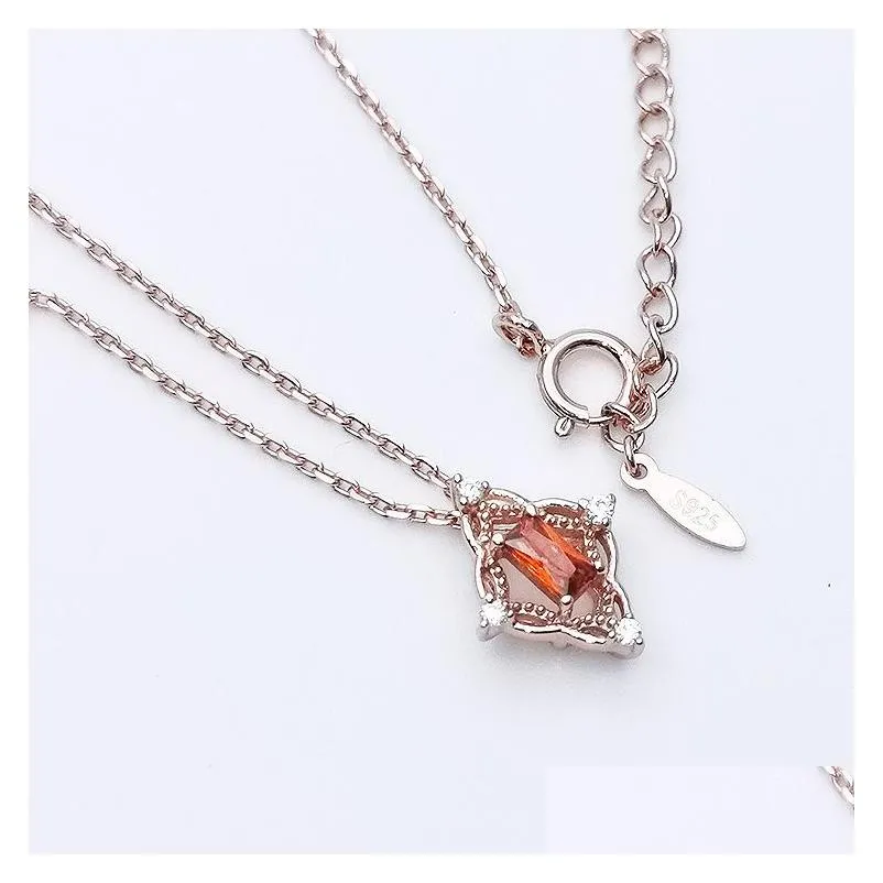 high quality light weight solid 925 silver pendant rose gold plated china jewelry lots necklaces with natural stone garnet 2 styles a