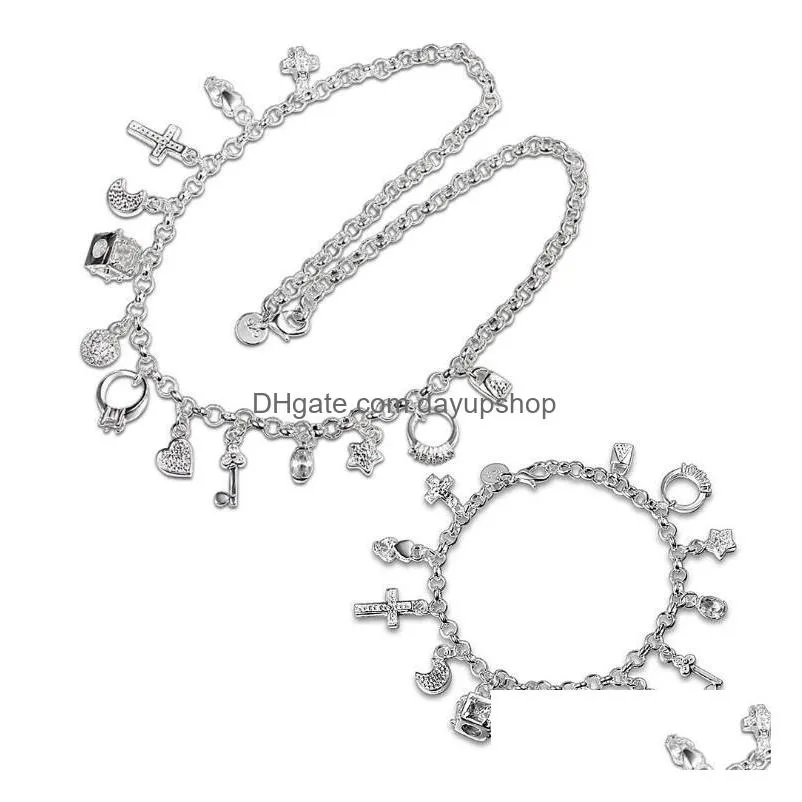 high grade 925 sterling silver hanging thirteen piece jewelry set dfmss074 brand new factory direct 925 silver necklace bracelet