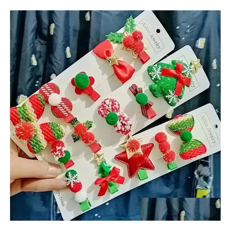 Pin 2024 Christmas Hair Hot Sales 5 Pcs / Set Cute Snowman Santa Claus Hair Card Girls Hair Clip Accessories in Stock 911