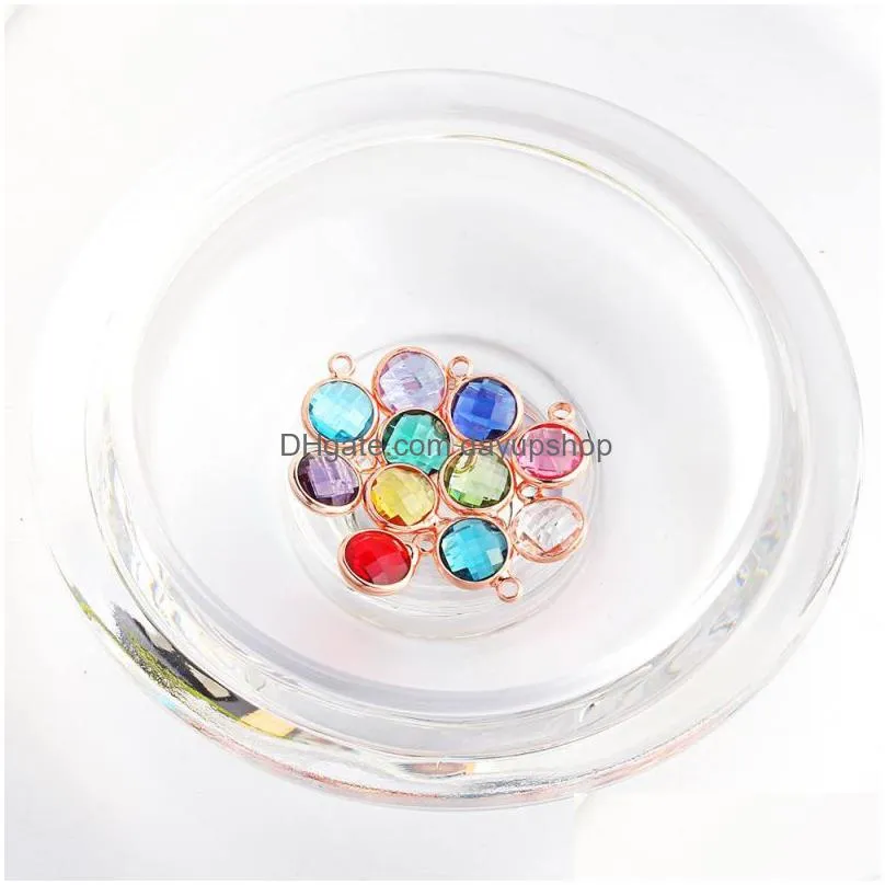 diy jewelry 8.6mm round crystal birthstone charms rose gold beads for wholesale no chain
