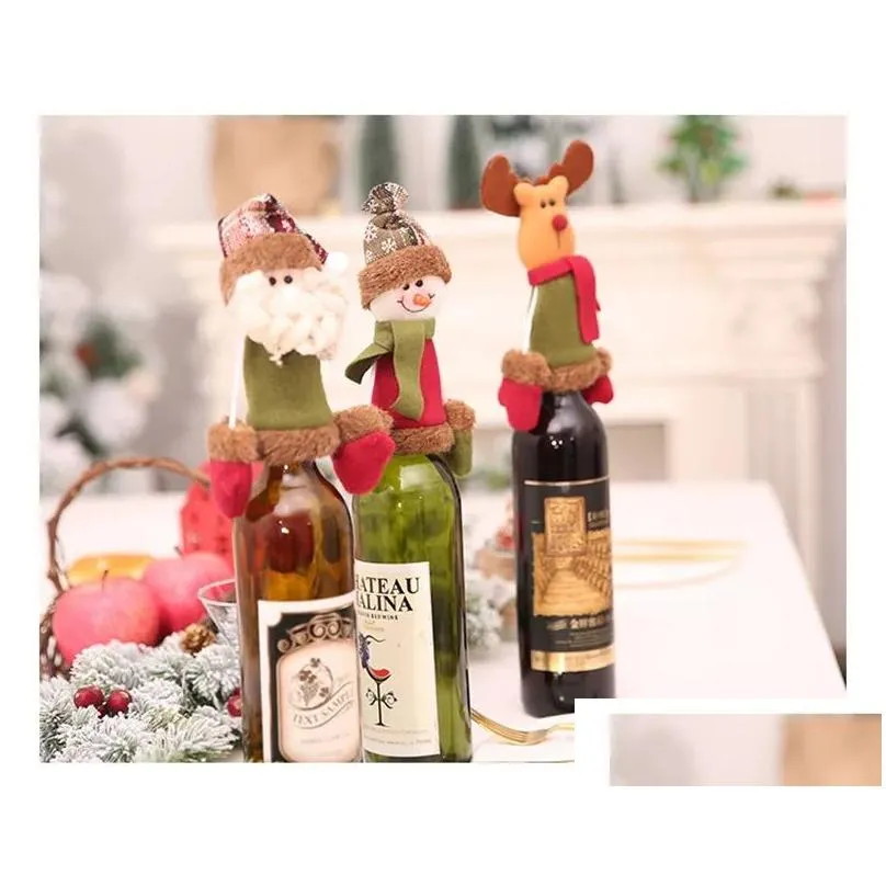 2018 christmas wine bottle cap set cover christmas decorations hanging ornaments hat xmas dinner party home table decoration supplies