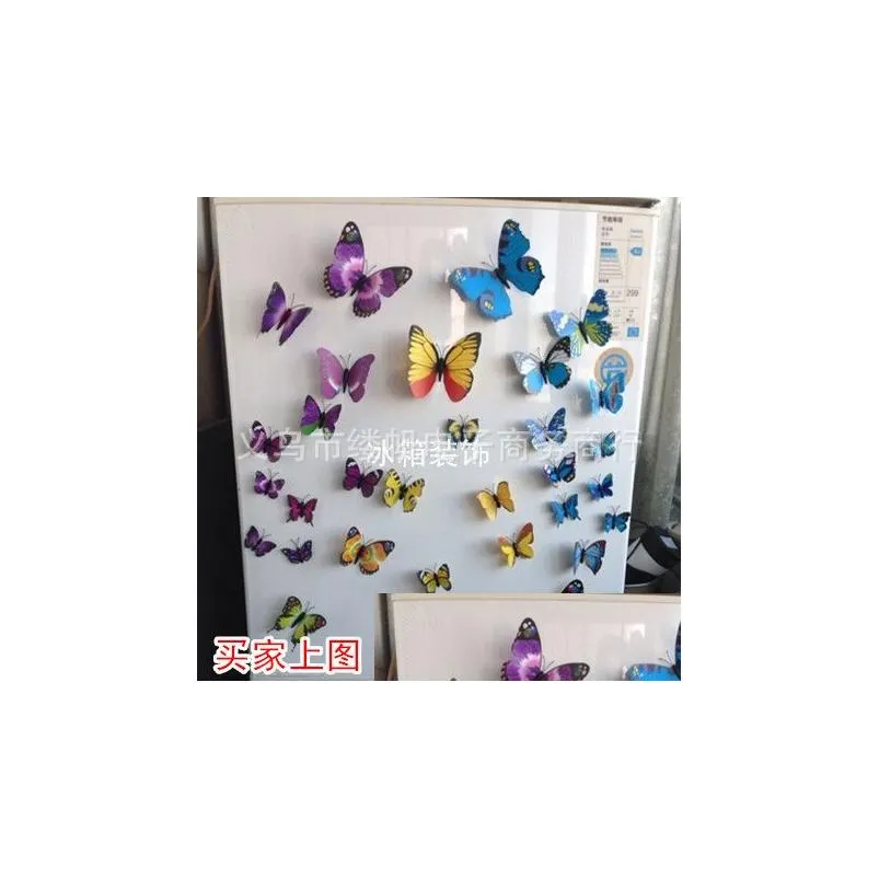 2015 Fridge Magnets 100 Pcs Small Size Colorful Three-dimensional Simulation Butterfly Magnet Fridge Home Decoration free shipping