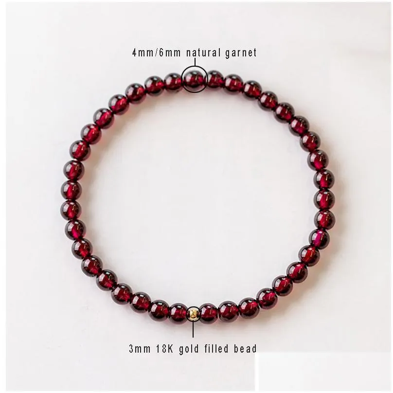 natural garnet 4-6mm round bead bracelet with 3mm 18k gold filled ball for lady jewelry accessories adjusted with elastic string ready stock dropshipping 2pcs a