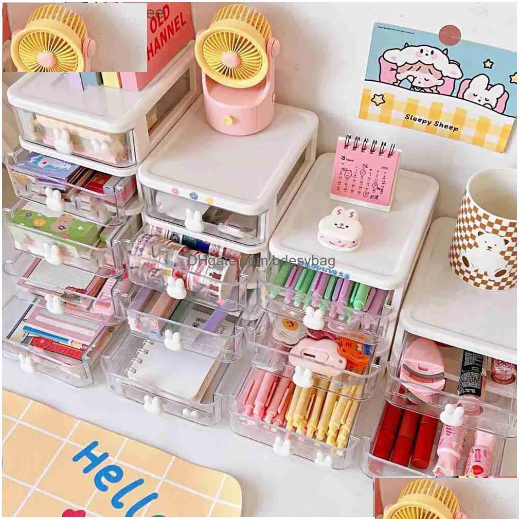 ins simple desktop stationery storage box drawer type student dormitory desk stationery mask cosmetic organization box layer desk