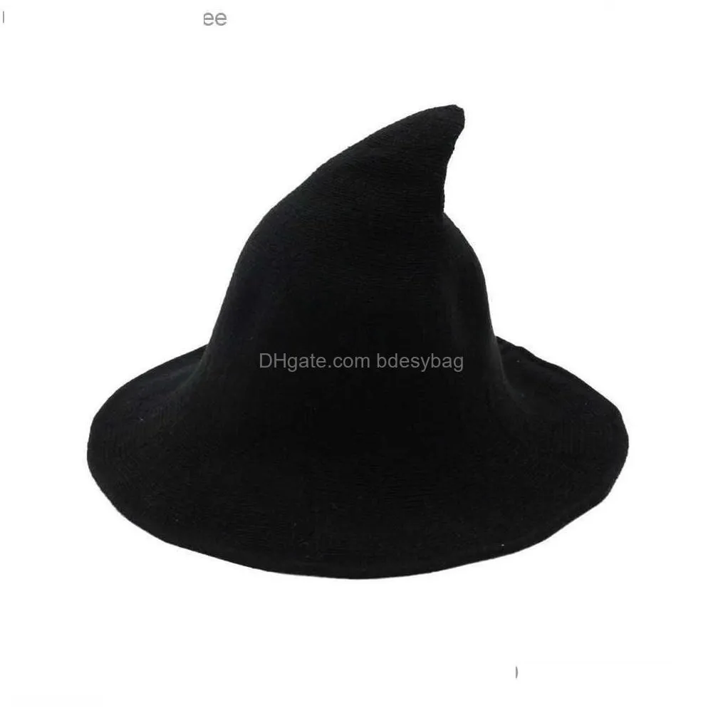 adult children`s halloween witch hat wool knit hat solid hat party fancy dress witch hat top corner hat dress up role playing props