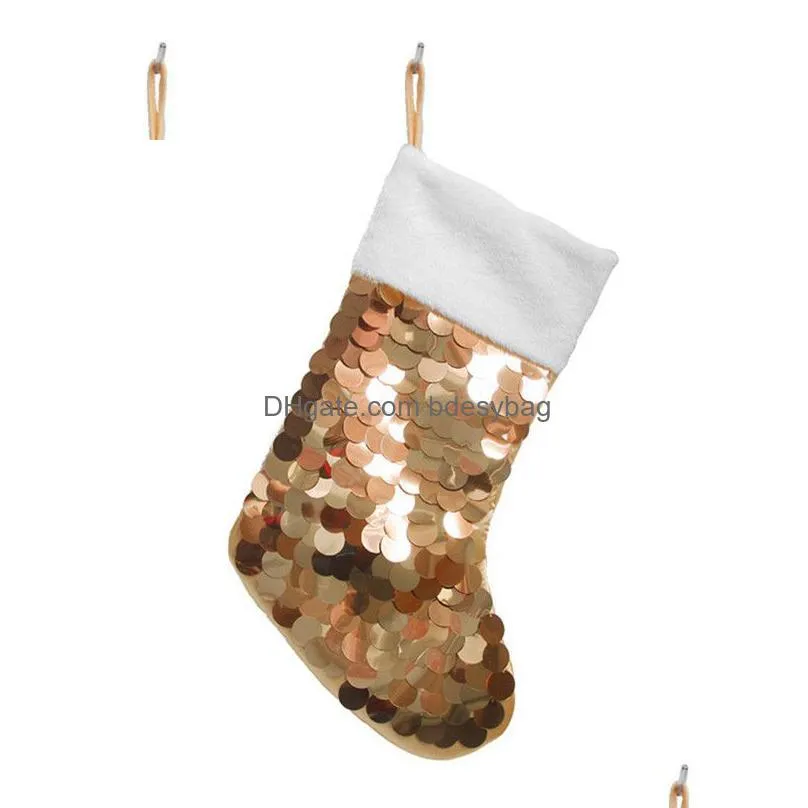 sequin christmas socks merry christmas gift candy storage bag pink red green gold 19 inches sequin xmas gift decorative stocking