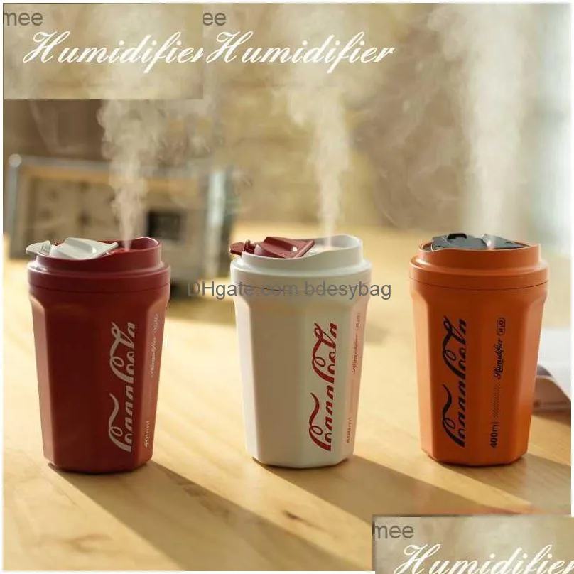 humidifiers desktop coke cup air humidifier usb aroma oil diffuser home office mist maker sprayer machine 400ml purifieir with lamp light
