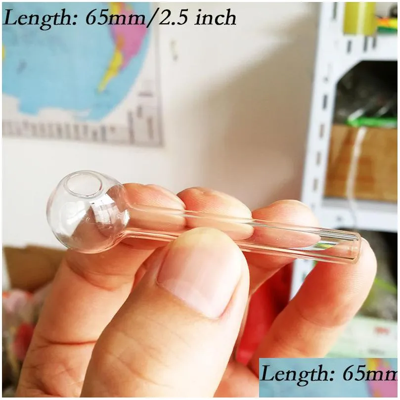 65mm clear glass pipe oil nail burning jumbo pipes 6.5cm length thick transparent smoking tubes 2.5 inch pyrex glass burner concentrate for smokers