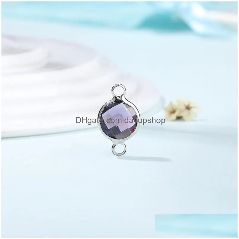 wholesale diy jewelry double hook charms 925 silver plated 8mm round crystal birthstone
