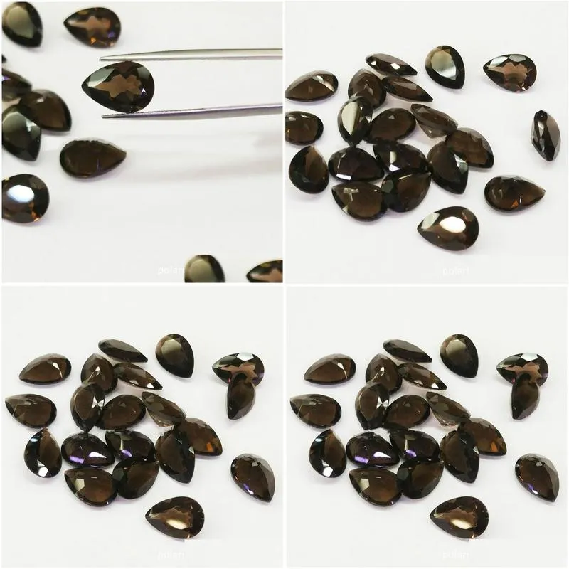 factory wholesale loose gemstones pear shape 10x12-15x20mm trillion facet cut 100% authentic natural smoke quartz crystal for jewelry making