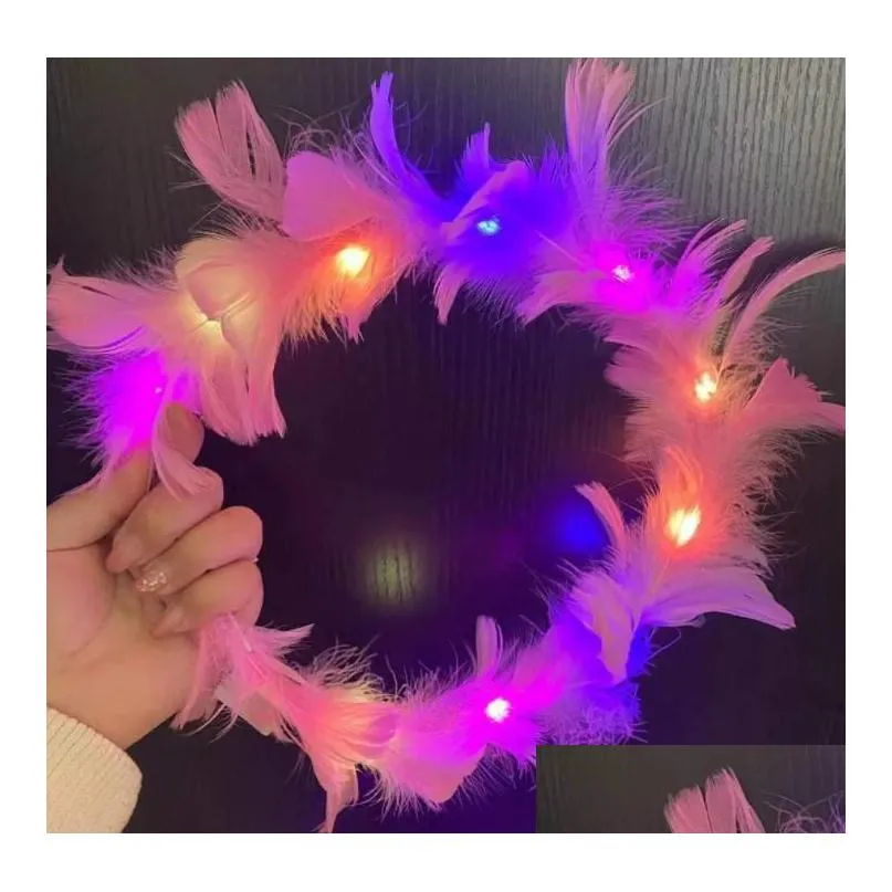 light up headband feather led crown party favor garland rave christmas halloween birthday luminous headdress for women girl