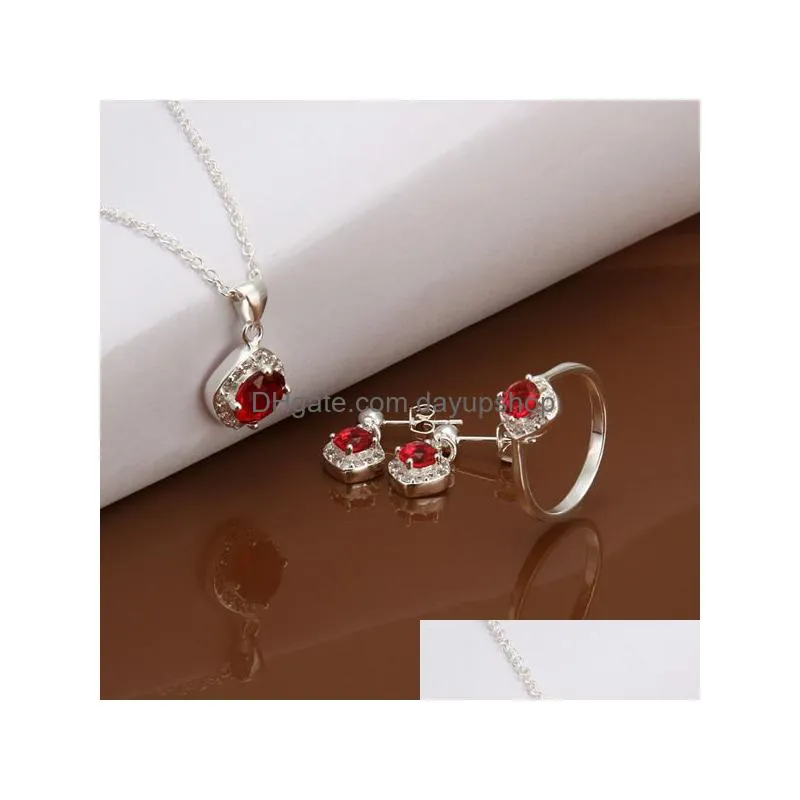 high grade 925 sterling silver piece inlaid ruby jewelry sets dfmss547 brand new factory direct sale wedding 925 silver necklace