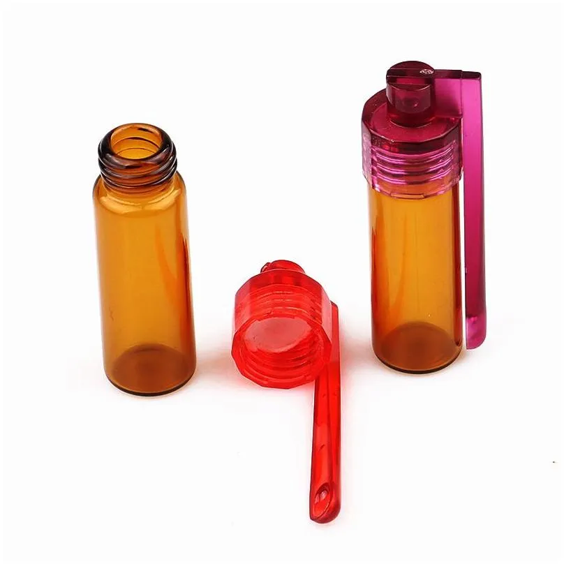 wholesale colorful 36mm 51mm travel size acrylic plastic bottle snuff snorter dispenser glass pill case vial container box with spoon