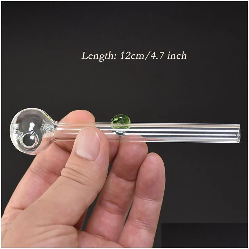 4.2 inch length oil burner glass pipes 12cm long pyrex transparent smoking tube colored dot nail burning jumbo pipe 120mm colorful smoking accessories