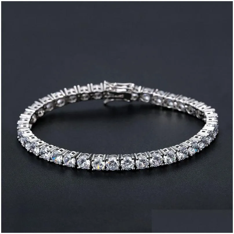 best quality 4a entire 3mm/4mm cz tennis bracelet in real solid 925 sterling silver classial jewelry 2pcs/lot
