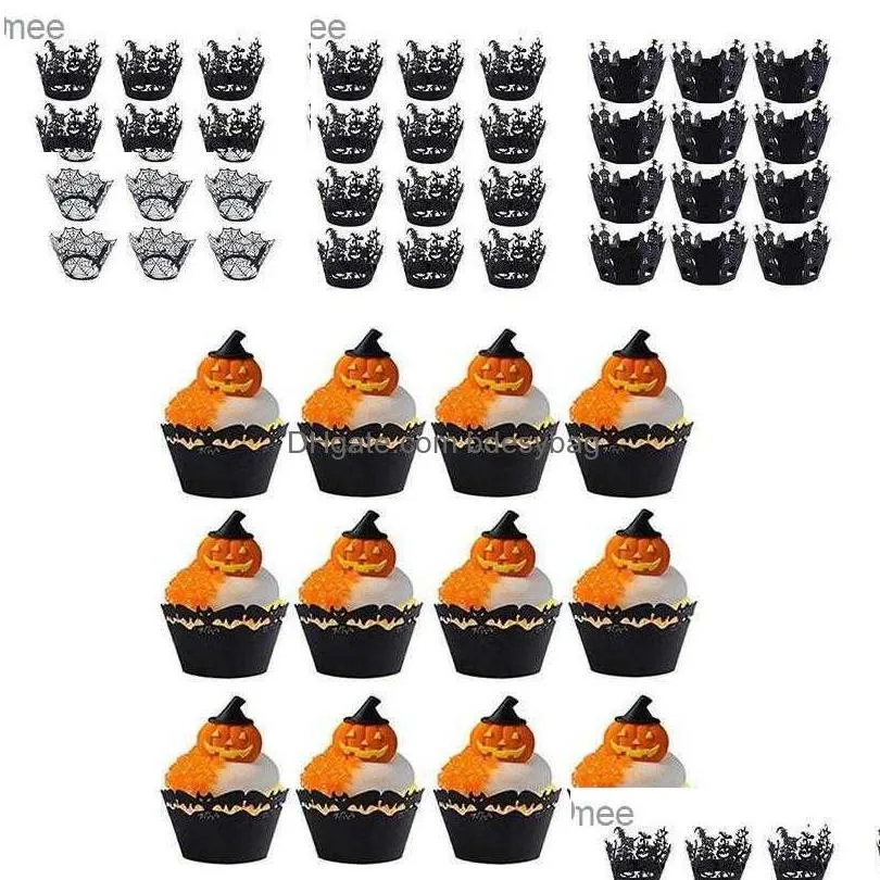 other festive party supplies 12pcs halloween decoration cupcake wrapper cup muffins horror pumpkin witch bat cake toppers for home dhlg5