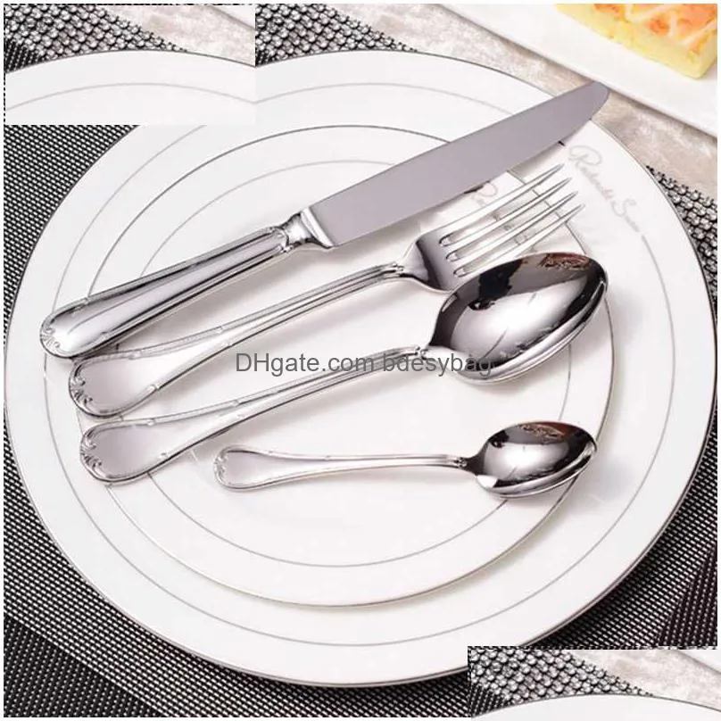 high quality shiny dinnerware set 18/10 stainless steel mirror silver cutlery set 304 flatware for 6drop ship q230828