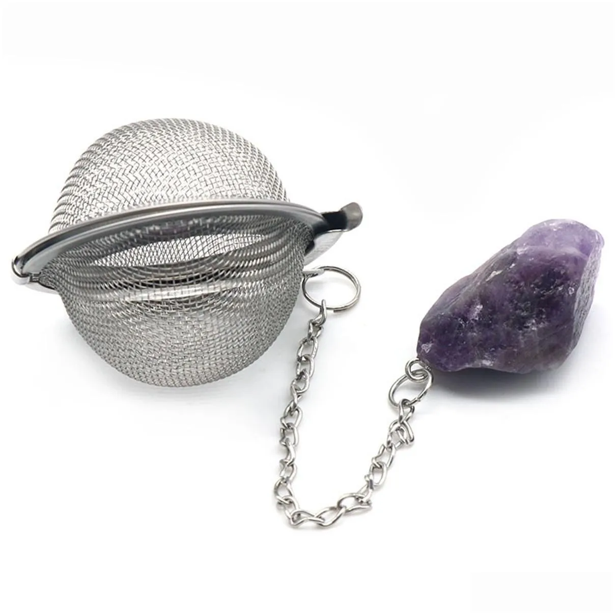 Infusers for Loose Tea Mesh Strainer with Extended Chain Key Rings Hook Stainless Steel Charm Energy Drip Trays Crystal Shaker Ball