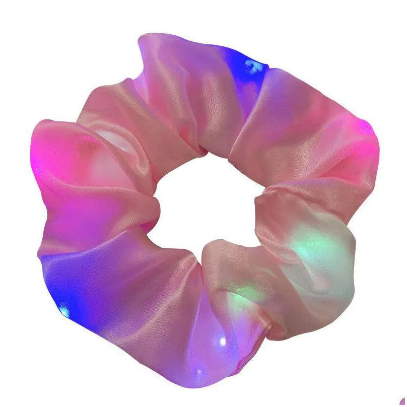 girls led luminous scrunchies hairband ponytail holder headwear elastic hair bands solid color hair accessories 100pcs