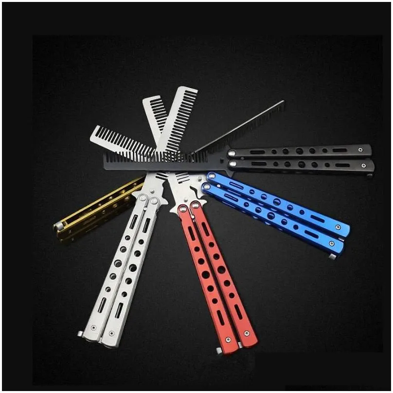 party favor fashion delicate pro salon stainless steel folding training butterfly practice style knife comb tool