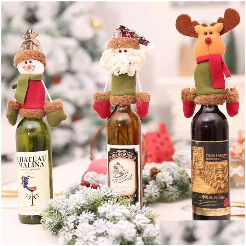 2018 christmas wine bottle cap set cover christmas decorations hanging ornaments hat xmas dinner party home table decoration supplies