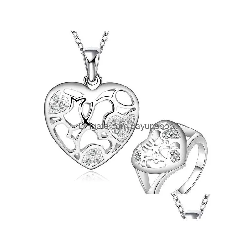 high grade 925 sterling silver zircon heart-shaped three-piece jewelry sets dfmss743 factory direct sale wedding necklace earring ring