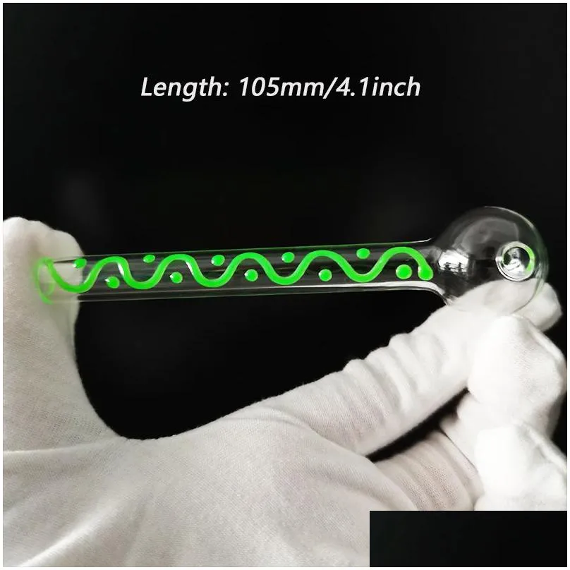 4.1 inch length colorful luminous green glass oil burner pipes glow in the dark handmade thickness glass cool gifts for smokers pyrex clear smoking tube