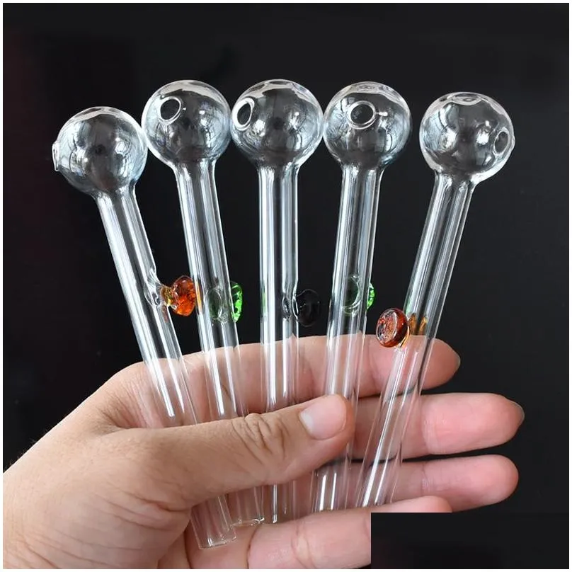 4.2 inch length oil burner glass pipes 12cm long pyrex transparent smoking tube colored dot nail burning jumbo pipe 120mm colorful smoking accessories