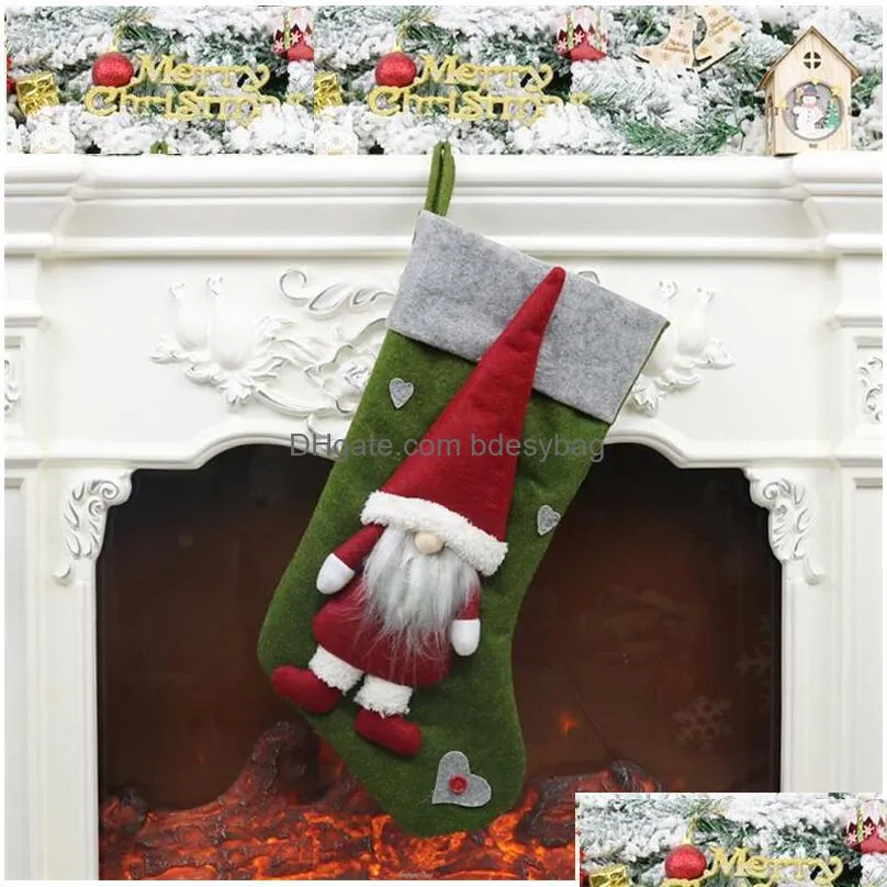 christmas gift socks plush christmas santa stocking with hanging rope for xmas tree ornament decorations gift eec2702