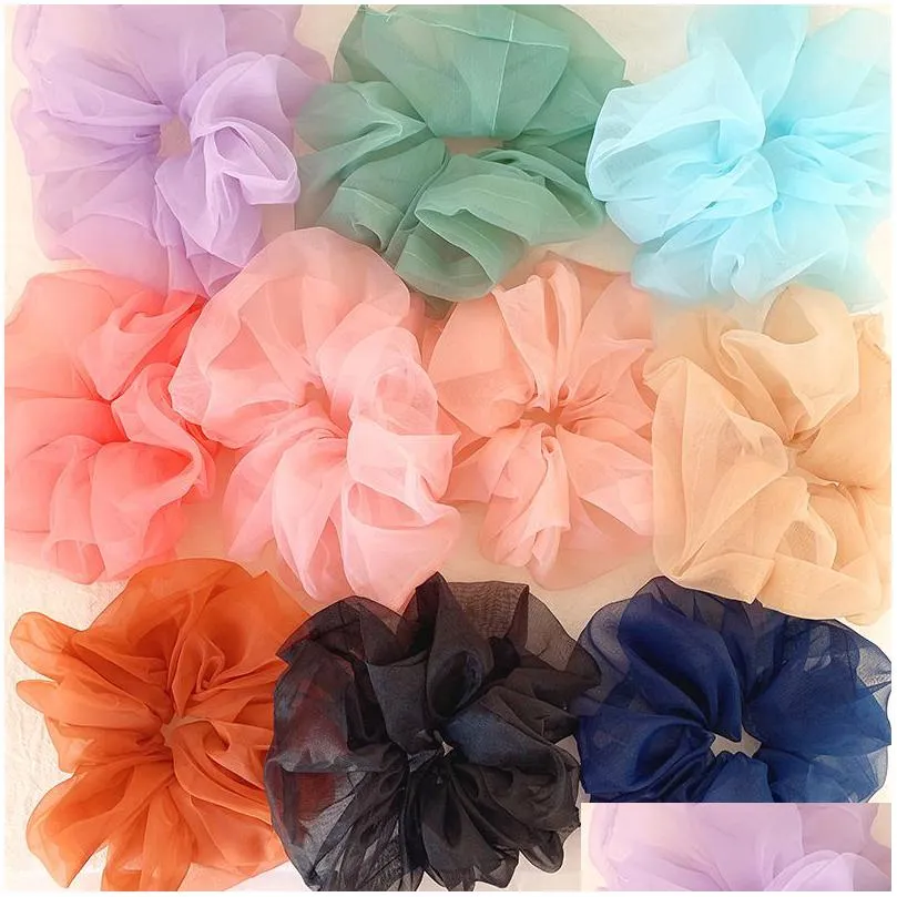 lady chiffon hair scrunchies women girl solid elastic hair bands hair rope ponytail holder large intestine sports dance scrunchie