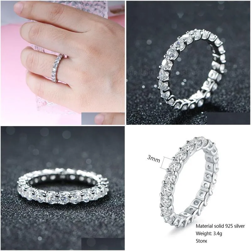 best quality 4a entire 3mm/4mm cz ring band in real solid 925 sterling silver classial jewelry 5pcs/lot