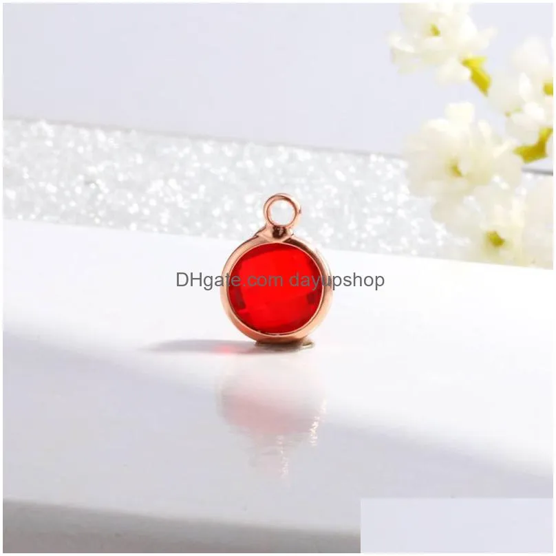 rose gold plated 8.7mm round crystal birthstone charms for diy jewelry 30pcs wholesale