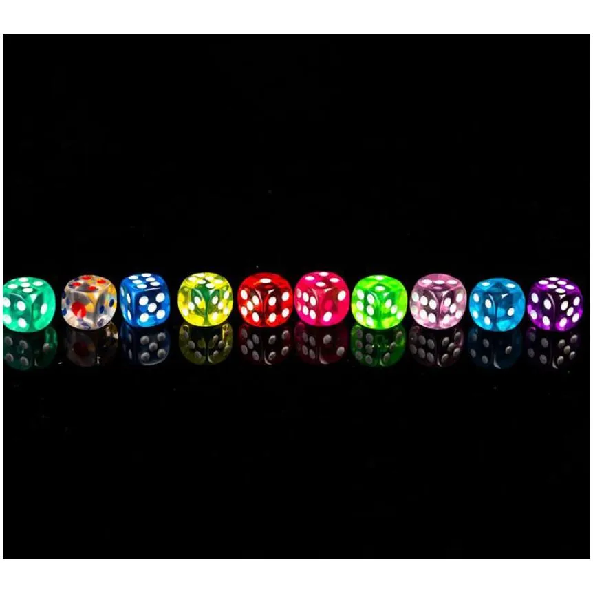 14mm acrylic transparent 6-sided party dice 12 color high quality toy dices for club / family games round corner boutique game dice