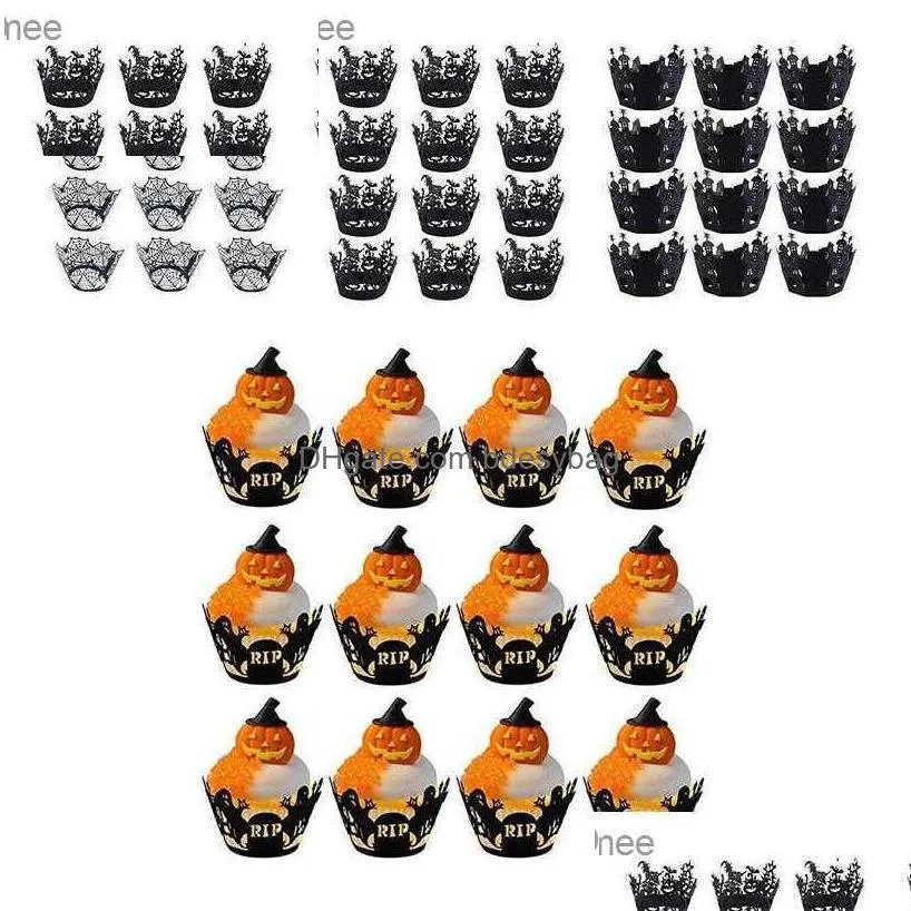 other festive party supplies 12pcs halloween decoration cupcake wrapper cup muffins horror pumpkin witch bat cake toppers for home dhlg5