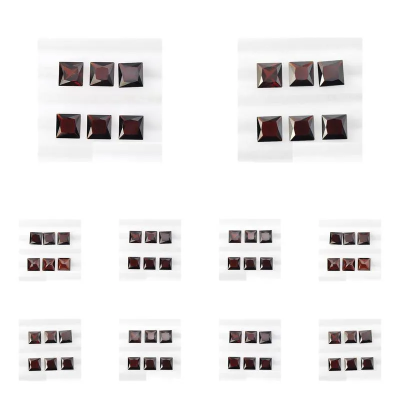 10pcs/lot princess square shape 7*7-10*10mm facet machine cut factory wholesale chinese natural garnet loose gemstone for jewelry