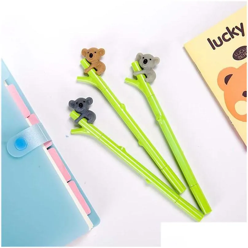 wholesale 25pcs cute koala bear gel pen for writing 0.5mm roller ball black color pen office kawaii stationery accessories school